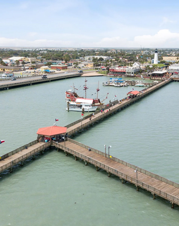 aerial view of pier